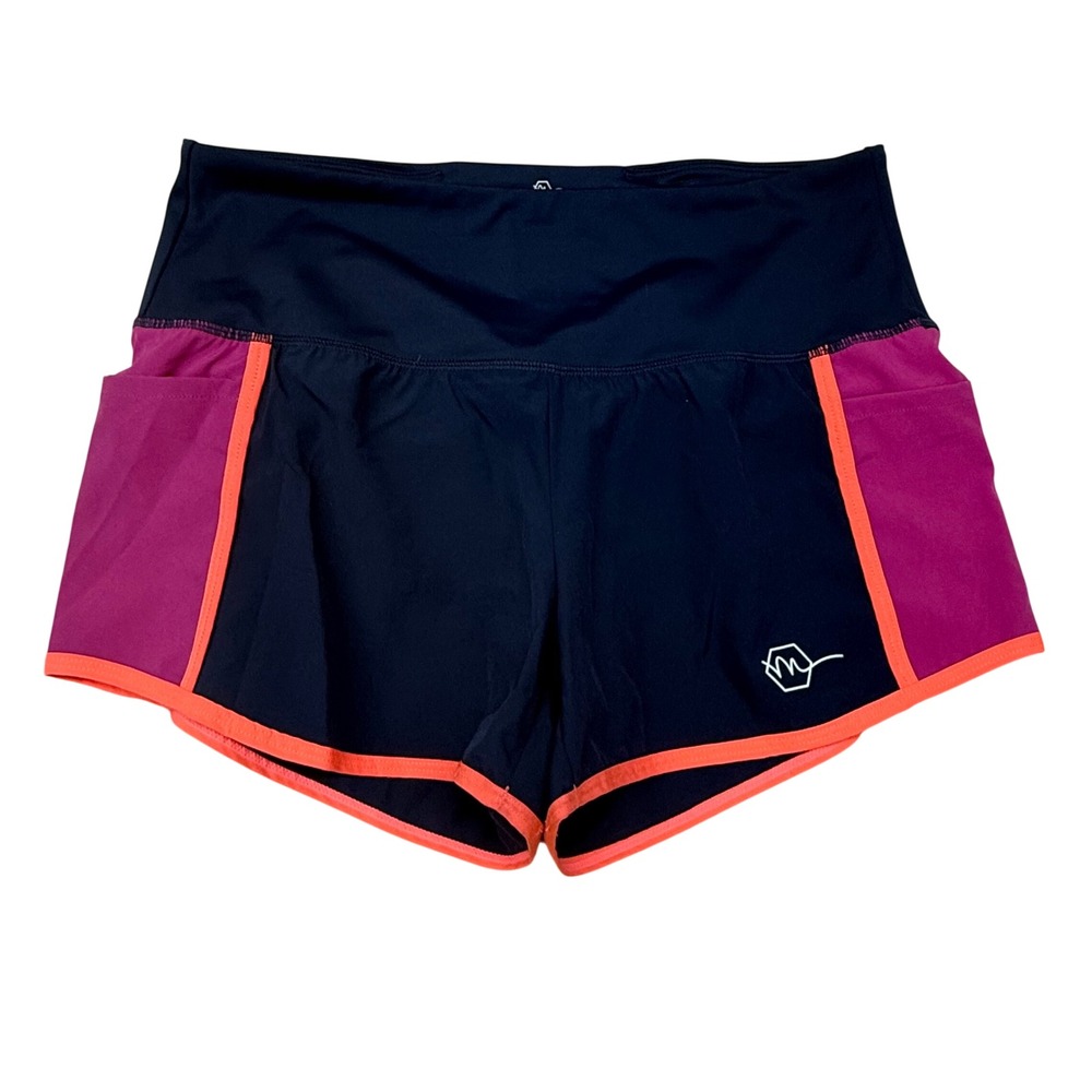 Maven Thread Elite Running Shorts Navy Colorblock PinkOrange Trim Pockets Size S